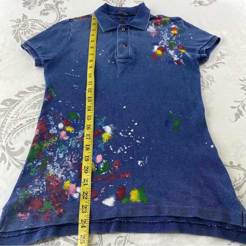 Vintage POLO RALPH LAUREN THE SKINNY POLO Paint Splattered Shirt,Indigo - Picture 5 of 7